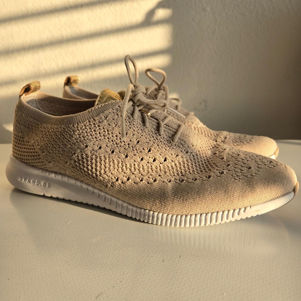 Cole Haan 2 ZEROGRAND Stitchlite Oxford Knit Sneakers Tan Gold Women US 7 B